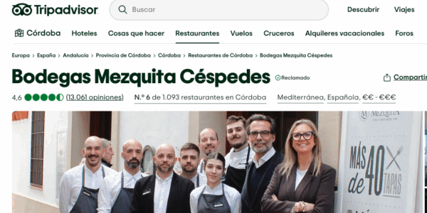 Bodegas Mezquita, orgullo cordobés y “Mejor restaurante de todos los tiempos” en TripAdvisor