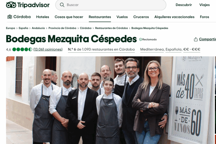 Bodegas Mezquita, orgullo cordobés y “Mejor restaurante de todos los tiempos” en TripAdvisor