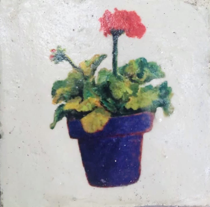 Azulejo Maceta con Geranios