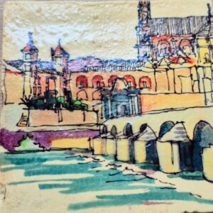 Azulejo 10x10 – Puente Romano y Mezquita de Córdoba Azulejo 10x10 – Puente Romano y Mezquita de Córdoba
