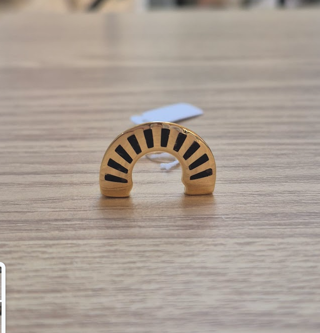 Anillo Arco Plata Esmaltado Negro Chapado Oro 18k