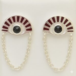 Pendiente Arco Cadena Cascada Plata Esmaltado Rojo Gema 4mm Talla Brillante